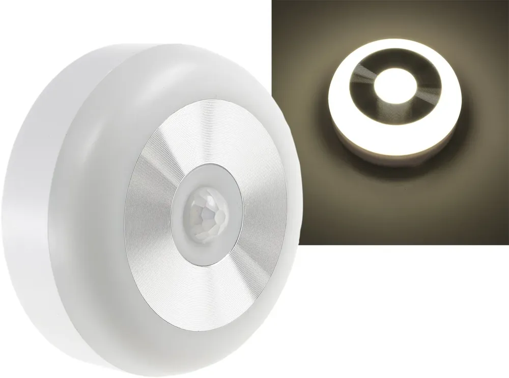 Direktkauf LED Leuchte mit PIR Bewegungsmelder ØxH 70x25mm, 3x AAA, warmweiß