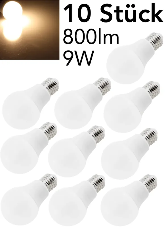 LED Glühlampe E27 "G80 Promo" 10er-Pack 2800k, 800lm, 230V/9W, 160°, warmweiß Super-Preis