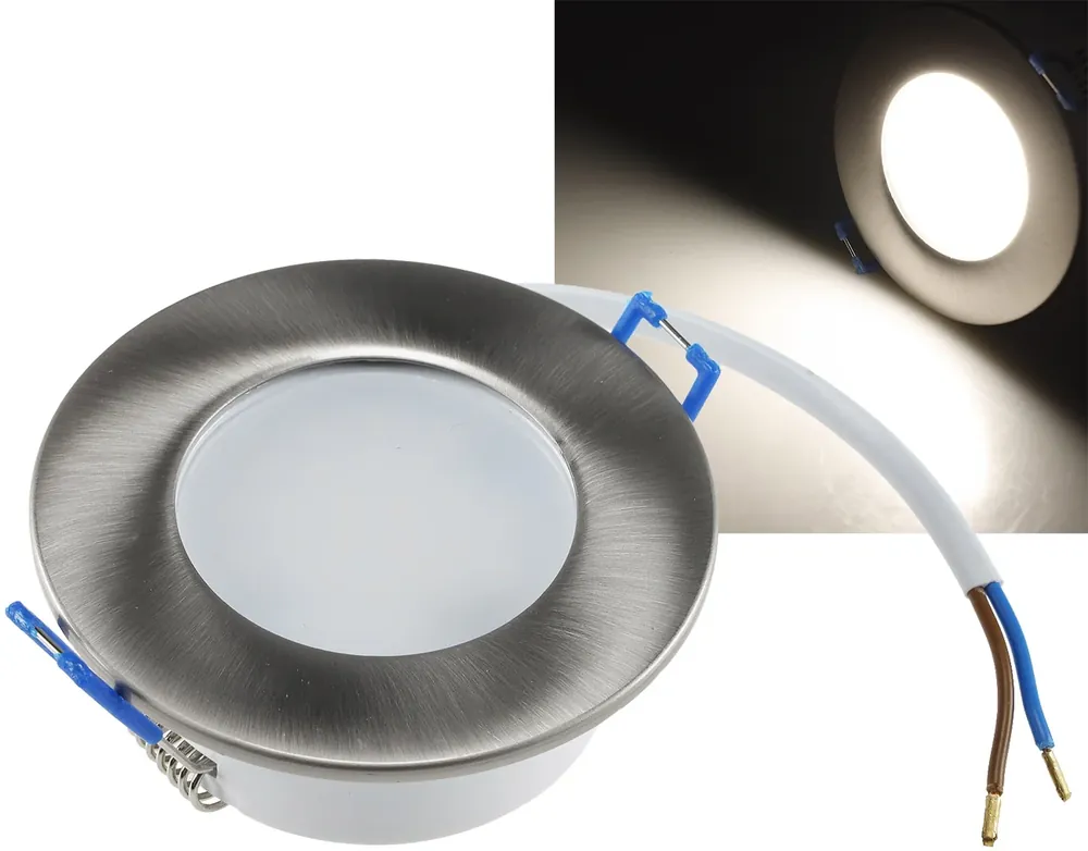 Bestpreis LED-Einbauleuchte "Flat-30 FR-R" 4000K Ø85x30mm, 5W, 500lm, IP44, rund, poliert