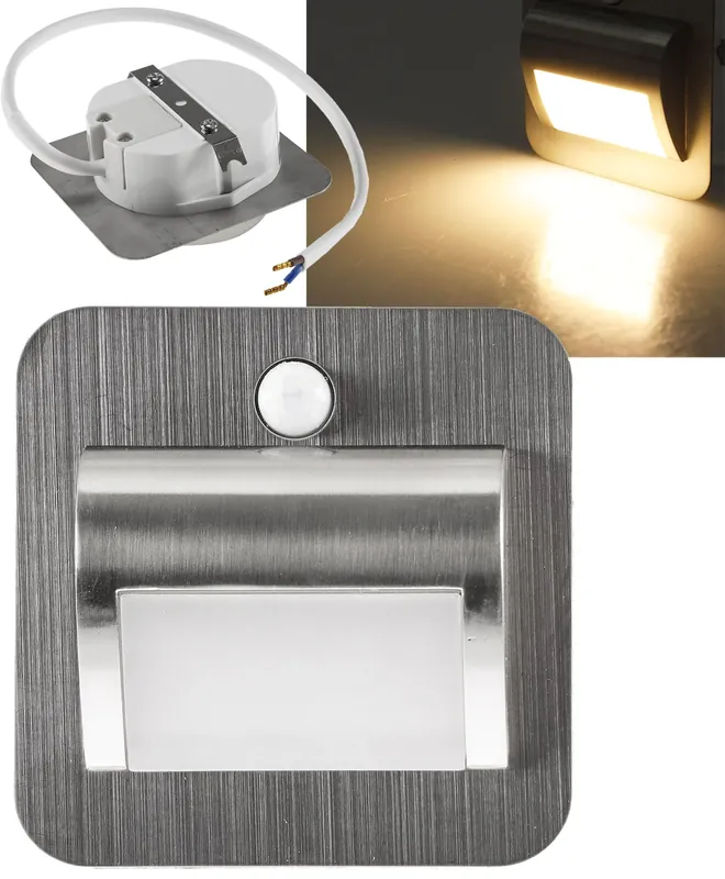 Aktuell LED Einbauleuchte für UP-Dosen mit PIR Alu gebürstet 2W, 25lm, warmweiß