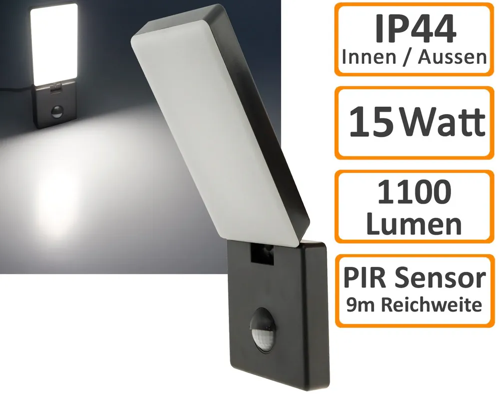 LED Wandleuchte ANTHRAZIT 4000K 15W, 1100lm, PIR-Bewegungsmelder, IP44 Abverkauf