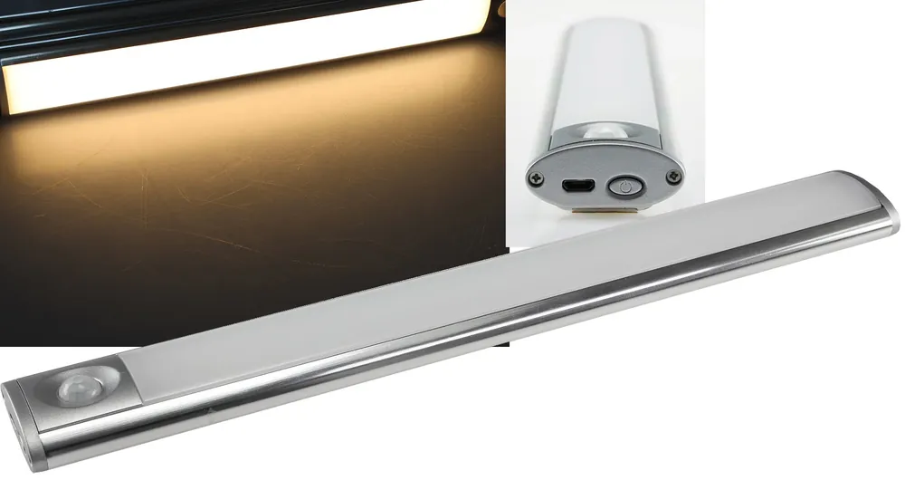LED Akku-Leuchte PIR Sensor "MAL-30 ww" 30x4x2cm, 3W, 150lm, Alu, warmweiß Finale Aktion