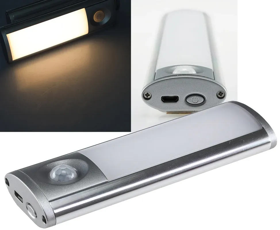 Bestpreis LED Akku-Leuchte PIR Sensor "MAL-12 ww" 12x4x2cm, 1W, 60lm, Alu, warmweiß