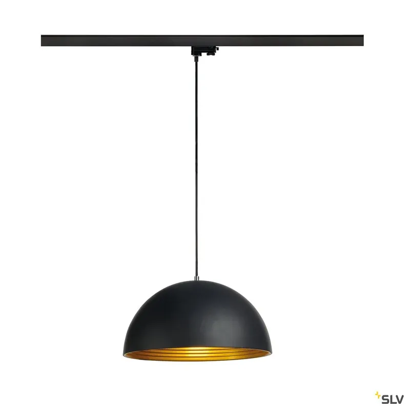 Garantierte Lieferung SLV FORCHINI M Pendelleuchte, 40cm rund, schwarz/gold, E27, inkl. schwarzem 3P.-Adapter, Metall