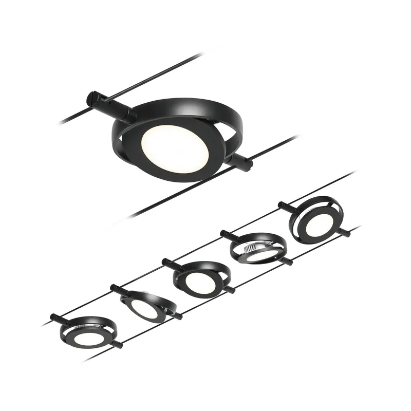 Heißes Angebot Paulmann Seilsystem Set RoundMac Schwarz matt#Chrom max. 5x4,5W
