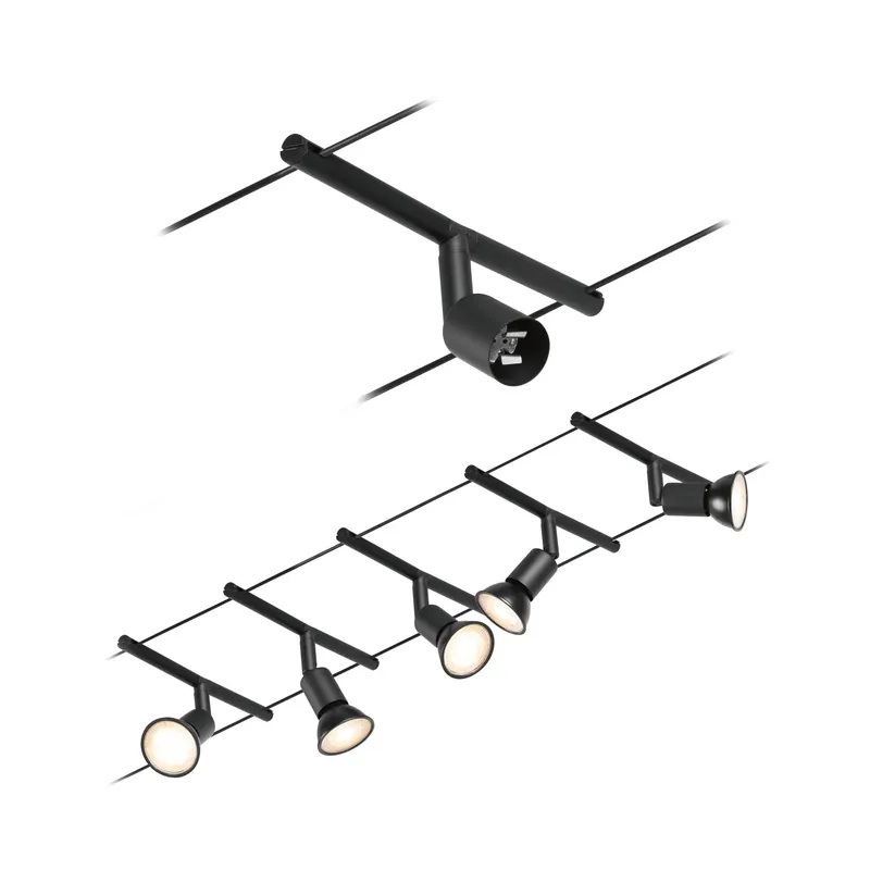 Paulmann Seilsystem Salt Schwarz 5 Spots ohne Leuchtmittel max. 10W GU5,3 DC 60VA Direkt Vom Hersteller
