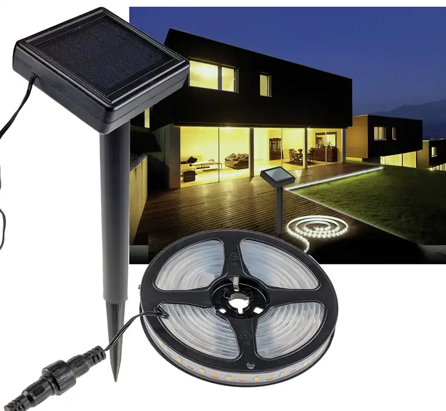 Markenprodukt LED Solar LED-Stripe 3m, warmweiß 3000K IP44, Dämmerungssensor