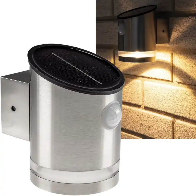LED Solar Wandleuchte "SWL 119-ES" PIR Bewegungsmelder, IP44, Edelstahl Rabatt