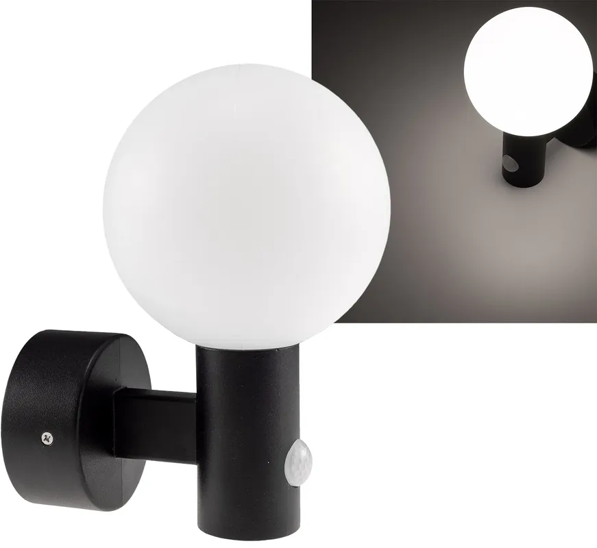 Sale LED Wandleuchte "LAMU" mit PIR-Sensor IP65, 15W, schwarz, 4000k / neutralweiß