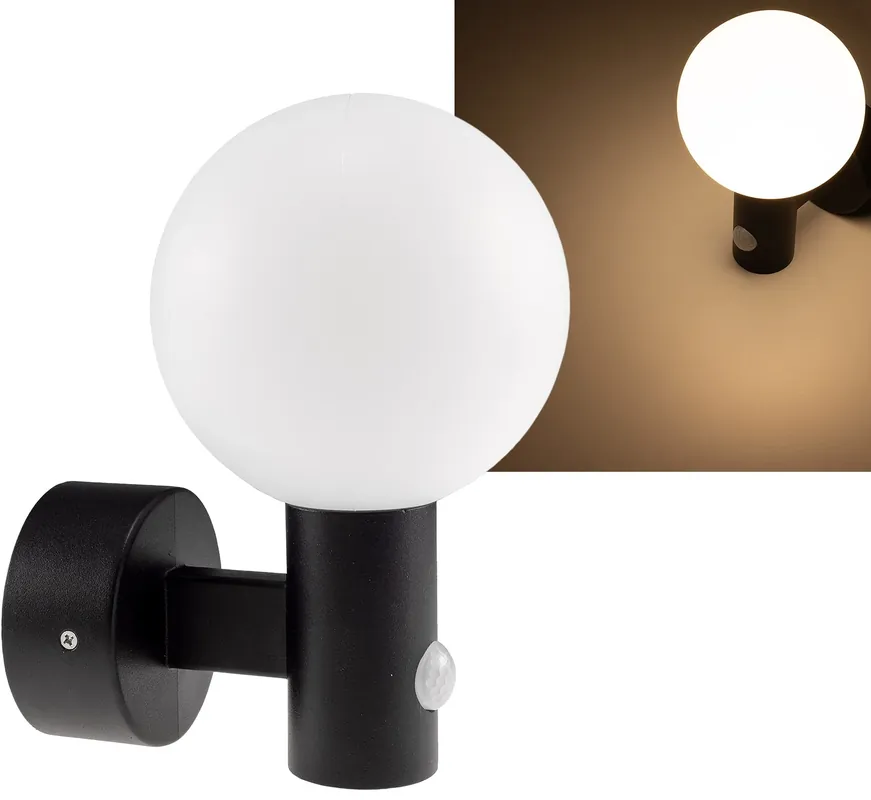 Sichere Zahlung LED Wandleuchte "LAMU" mit PIR-Sensor IP65, 15W, schwarz, 3000k / warmweiß