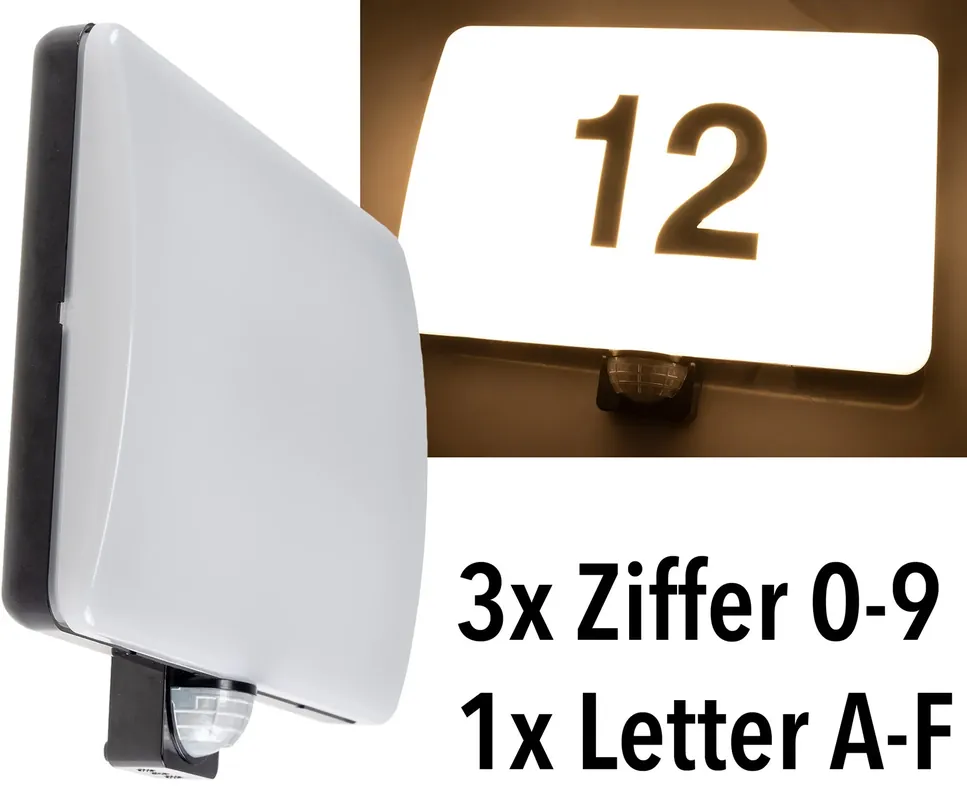 LED Wandleuchte "PADAR" mit PIR-Sensor IP65, 20W, mit Hausnummer & Buchstaben Sichere Zahlung