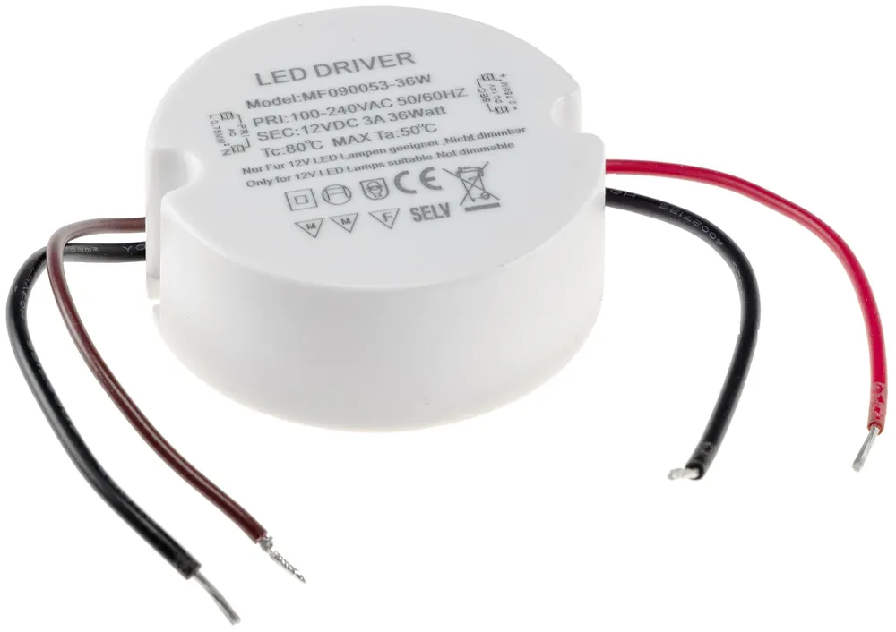 Gratis Versand LED-Trafo "CT-36E", 0,5-36W, rund Ein 220-240V, Aus 12V= Konstantspannung