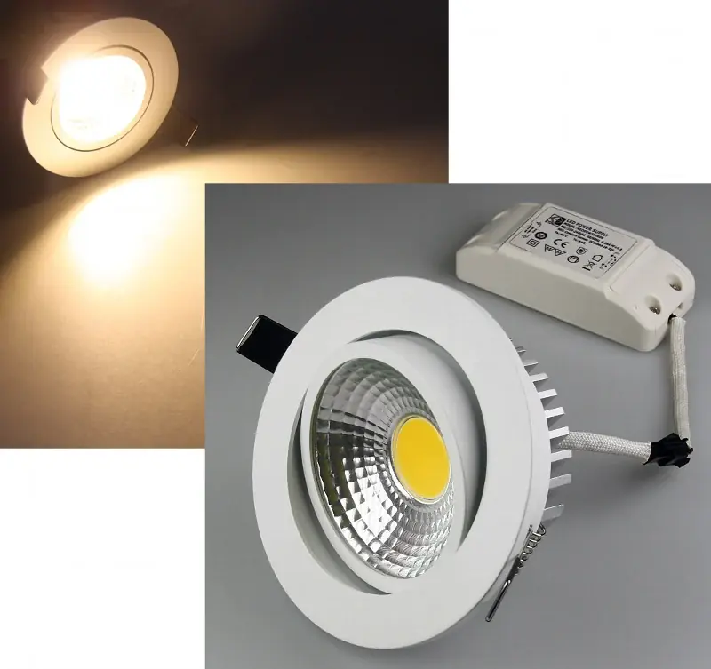 LED-Einbauleuchte "COB-7", 7W, 450lm ALU, 3000K, 90°, Ø109xT47mm, Rahmen weiß Preiswert