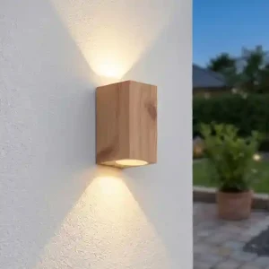 Finale Aktion meineWunschleuchte LED Up and Down Außenwandleuchte aus Aluminium in Holzoptik, Höhe 15cm