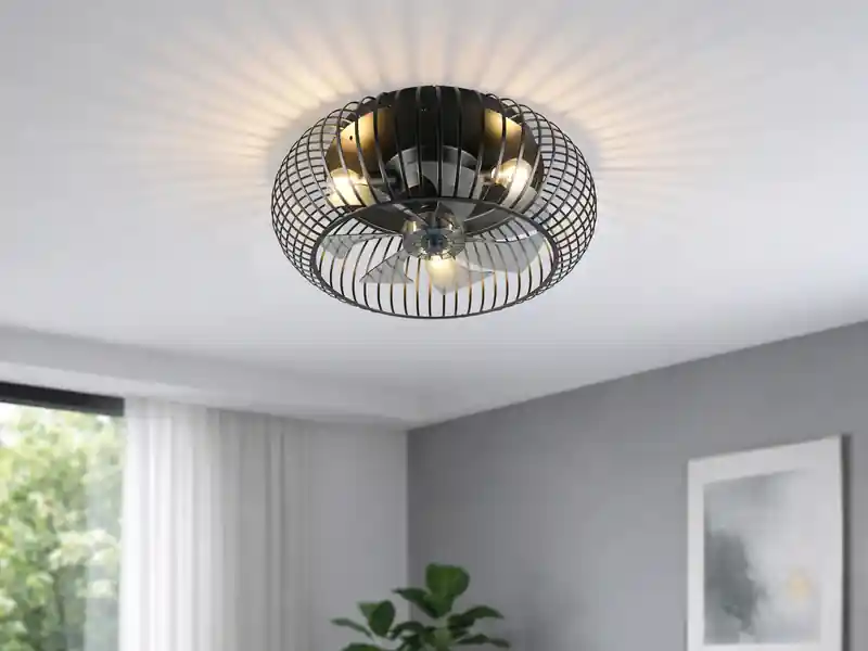 Heißes Angebot RL LIVE YOUR LIGHT Große Industrial Deckenleuchte JOHANNA mit Ventilator & Fernbedienung Ø 61cm