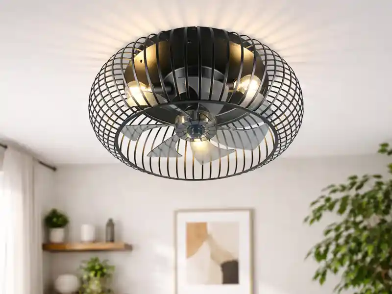 Sale meineWunschleuchte Große Industrial LED Deckenleuchte mit Ventilator & Fernbedienung Ø 61cm