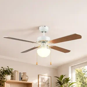 Neu Im Sortiment RL LIVE YOUR LIGHT Deckenventilator HAMMERFEST mit Licht & Zugschalter, Weiß Holzoptik Ø 106,5cm