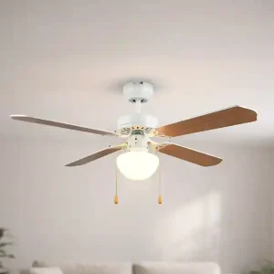 meineWunschleuchte 							LED Deckenventilator mit Licht & Zugschalter, Weiß Holzoptik Ø 106,5cm Bestpreis