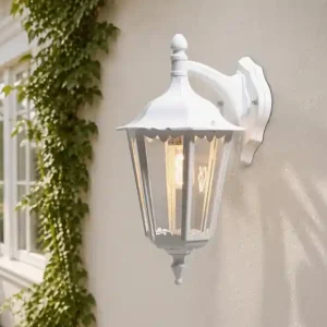 meineWunschleuchte Große LED Außenwandleuchte Laterne hängend aus Aluminium Weiß, Höhe 45cm Heißes Angebot