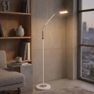 Versand Am Gleichen Tag RL LIVE YOUR LIGHT 							Kleine LED Stehlampe SANDOR Leselampe dimmbar aus Metall Weiß & Chrom Höhe 130cm