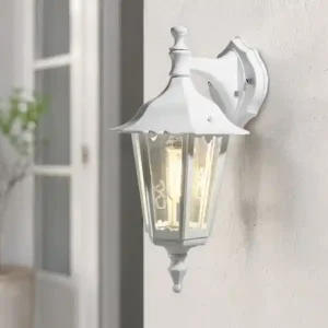 meineWunschleuchte LED Außenwandleuchte Laterne hängend aus Aluminium Weiß, E27, Höhe 39cm Ausverkauf