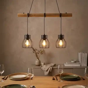 Top-Preis RL LIVE YOUR LIGHT 							Industrial Pendelleuchte IONA 3-flammig Metall Schwarz mit Holzbalken, B: 75cm