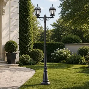 Wochenendangebot meineWunschleuchte LED Straßenlaterne Aluminium Schwarz, E27 Gartenlaterne 2-flammig, Höhe 220cm
