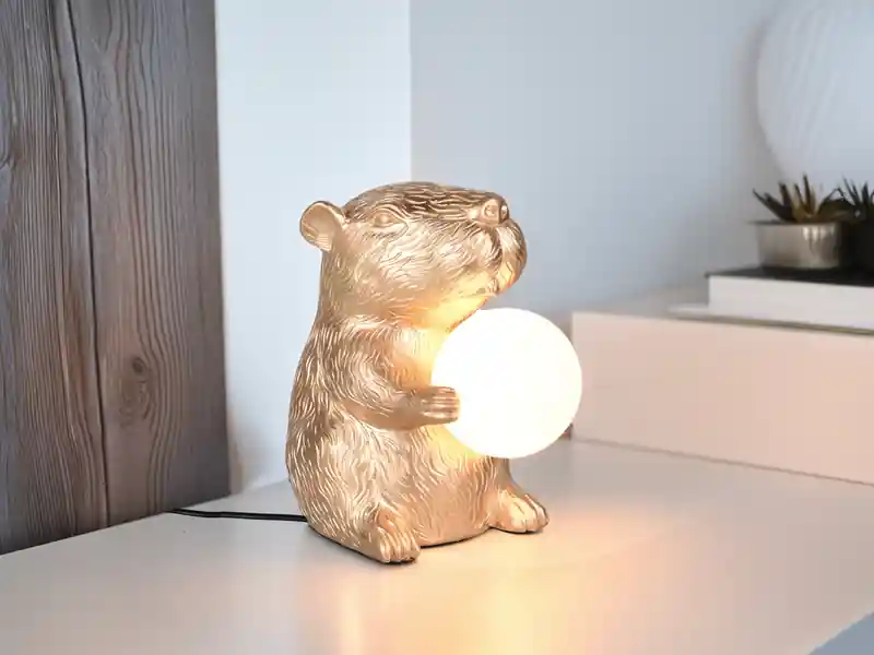 Saisonangebot RL LIVE YOUR LIGHT Besondere Tischleuchte CAPI kleine Capybara Lampe Gold, Höhe 25cm