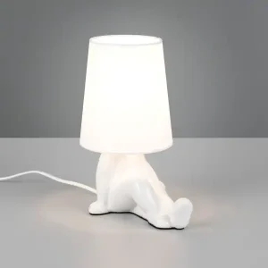 Zertifiziert RL LIVE YOUR LIGHT Tischleuchte HUMA Keramik Weiß mit Stoffschirm, Höhe 24,5cm