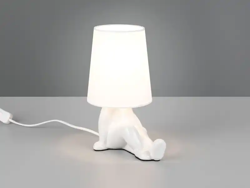 Zertifiziert RL LIVE YOUR LIGHT Tischleuchte HUMA Keramik Weiß mit Stoffschirm, Höhe 24,5cm