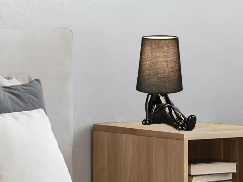 RL LIVE YOUR LIGHT Tischleuchte HUMA Keramik Schwarz mit Stoffschirm, Höhe 24,5cm Top-Seller