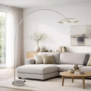 Angebot Trio Leuchten Große LED Bogenlampe AMADOR dimmbar aus Metall Silber, Höhe 205cm