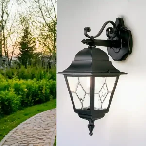 Abverkauf meineWunschleuchte LED Außenwandleuchte Landhausstil Laterne hängend mit Bleiglas, Höhe 45cm