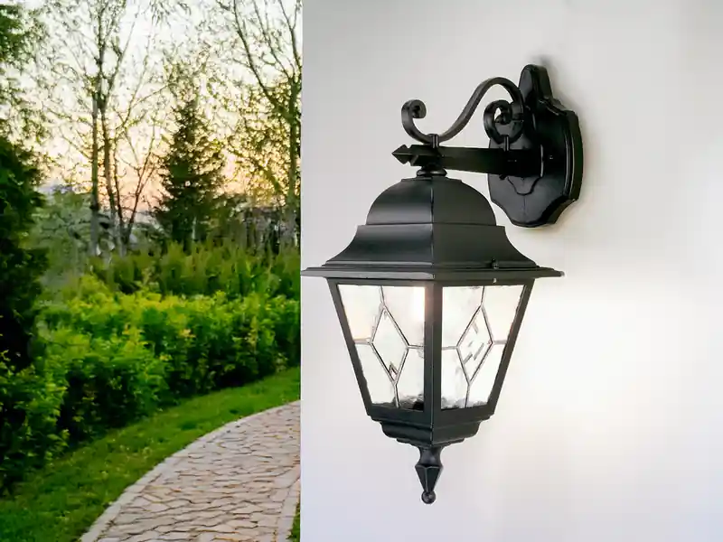 Abverkauf meineWunschleuchte LED Außenwandleuchte Landhausstil Laterne hängend mit Bleiglas, Höhe 45cm