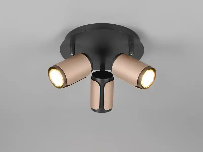 Begrenztes Angebot Trio Leuchten Deckenstrahler GILLAN 3-flammig Metall Schwarz / Coffee, rund Ø 30cm