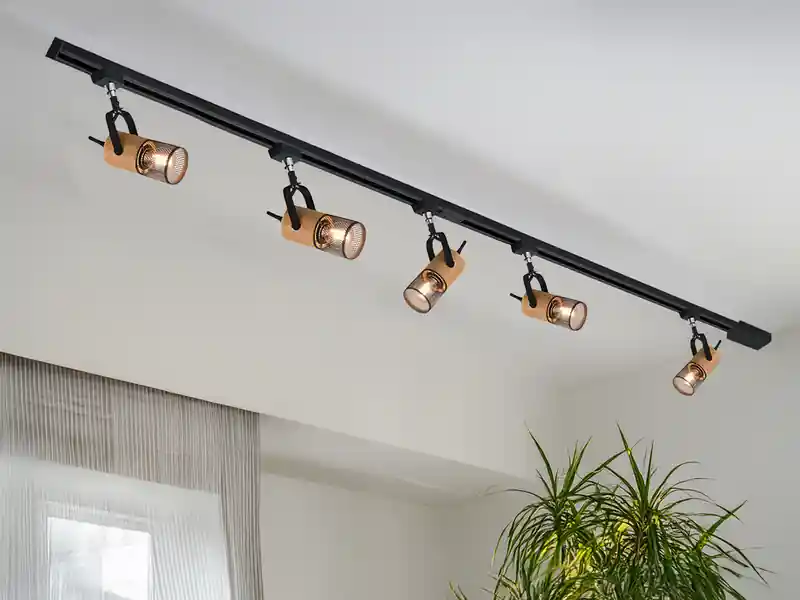 Must-Have meineWunschleuchte Lichtschienensystem mit 5 Holz Spots & Einspeisung 3-adrig, Länge 202,5cm