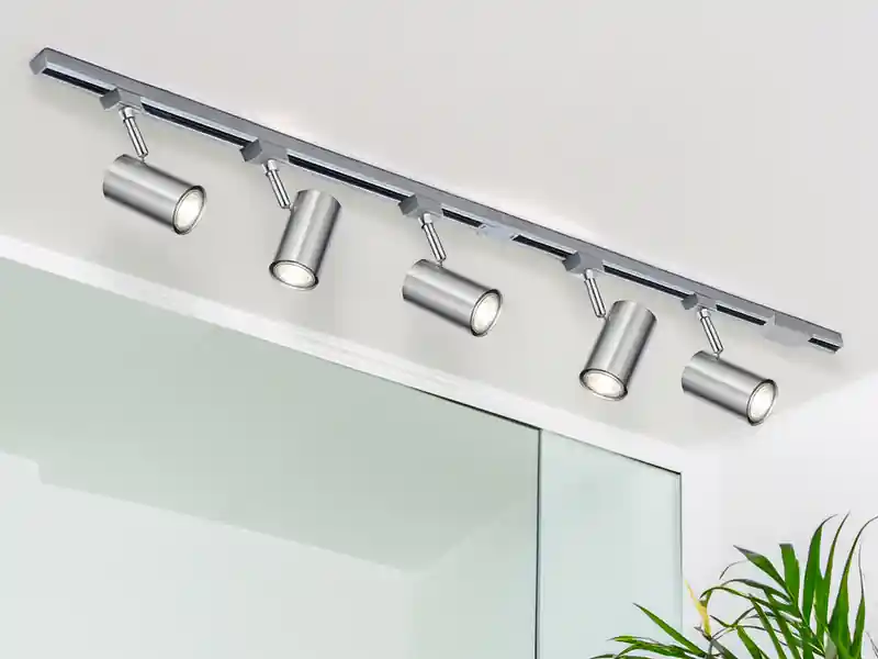 Garantierte Lieferung meineWunschleuchte Lichtschienensystem mit 5 Spots Silber & Einspeisung 3-adrig, Länge 202,5cm