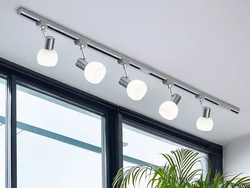 meineWunschleuchte Lichtschienensystem mit 5 Spots Glas Weiß & Einspeisung 4-adrig, Länge 202,5cm Saisonangebot