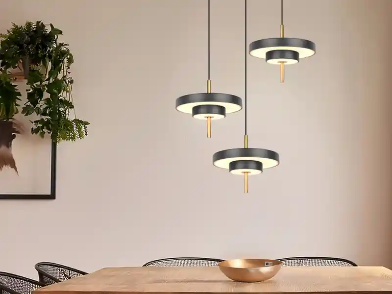 Trio Leuchten Moderne dimmbare LED Pendelleuchte KEATON 3-flammig, Schwarz Gold Ø 45cm Begrenztes Angebot