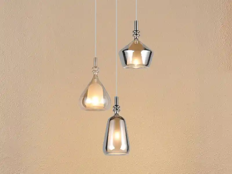 Highlight Trio Leuchten Cluster Pendelleuchte ALDEA 3-flammig Glas Bernstein & Chrom verspiegelt, Ø 35cm