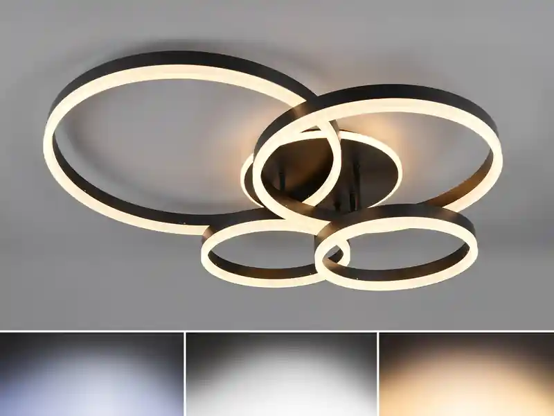 Günstig Trio Leuchten Deckenleuchte DRAKE Fernbedienung 4 LED Ringe dimmbar, Schwarz B: 80cm