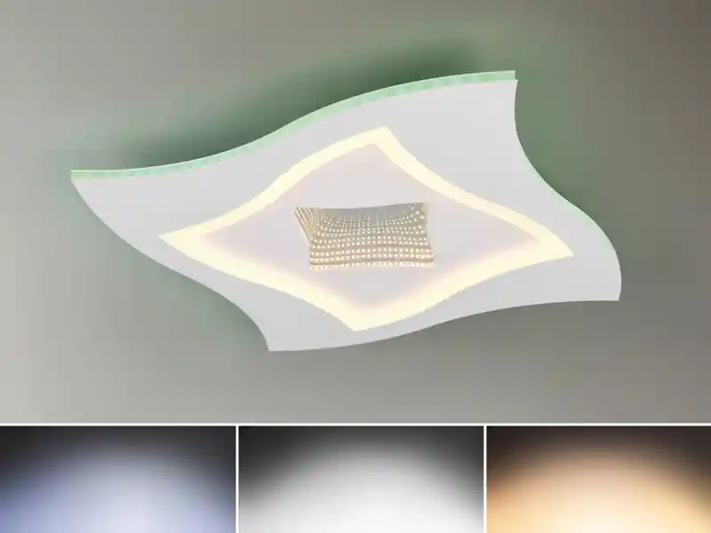 Highlight Trio Leuchten LED Deckenleuchte KLINT flach mit Fernbedienung & RGB, dimmbar Quadrat 50cm
