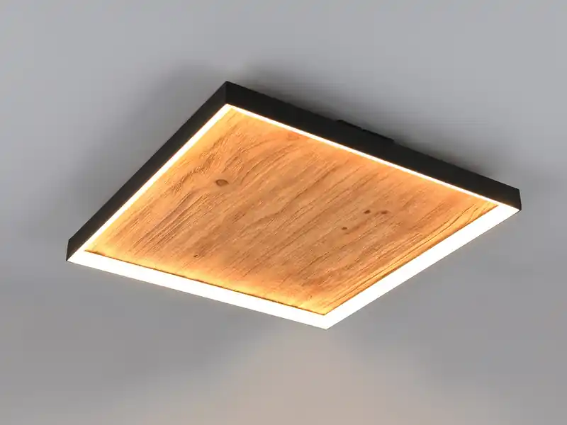 Wochenendangebot Trio Leuchten LED Deckenleuchte KALEA aus Naturholz flach & dimmbar, Quadrat 45cm