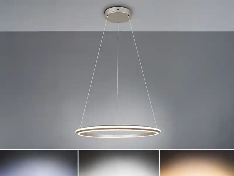 Kostenloser Versand Trio Leuchten Große LED Pendelleuchte AMADOR Silber, dimmbar & Lichtfarbe einstellbar Ø 75cm