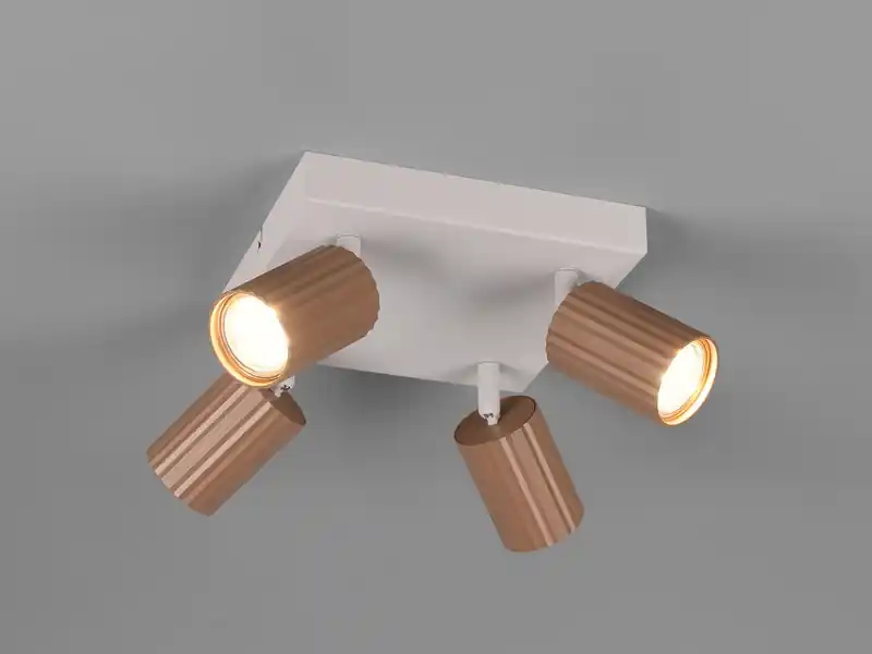 Neu meineWunschleuchte LED Deckenstrahler 4-flammig Metall Hellgrau - Spots Coffeefarbig, Quadrat 20cm