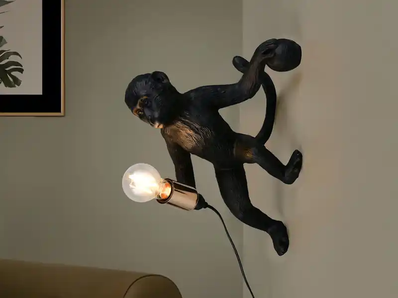 Schneller Versand RL LIVE YOUR LIGHT Wandleuchte LOUY mit Stecker und Schalter Affenlampe Schwarz, Höhe 36,5cm