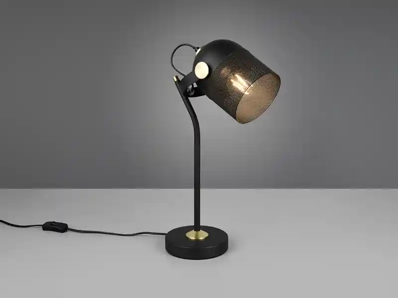 meineWunschleuchte Retro LED Schreibtischlampe schwenkbar aus Metall Schwarz Gold, Höhe 45cm Preisreduziert