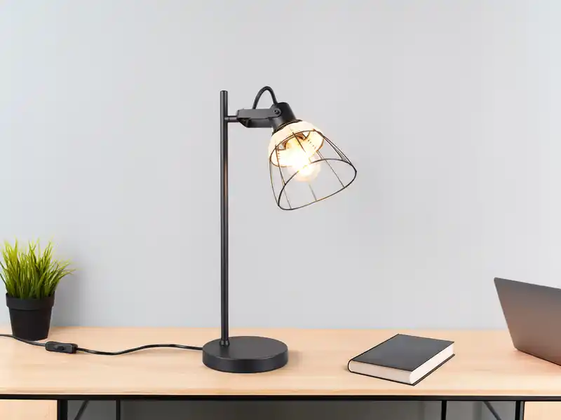 RL LIVE YOUR LIGHT Große Schreibtischleuchte JEROME mit Rattan & Gitter Lampenschirm, Höhe 50cm Top-Preis