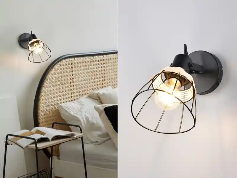 RL LIVE YOUR LIGHT Wandstrahler JEROME mit Schalter & Gitter Lampenschirm Rattan, Breite 14cm Direkt Vom Hersteller