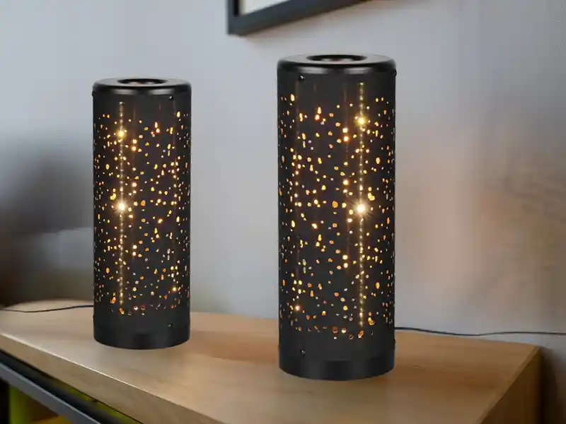 meineWunschleuchte 2er Set LED Tischleuchten mit Starlight Effekt, Stoff Schwarz Gold, Höhe 34cm Highlight